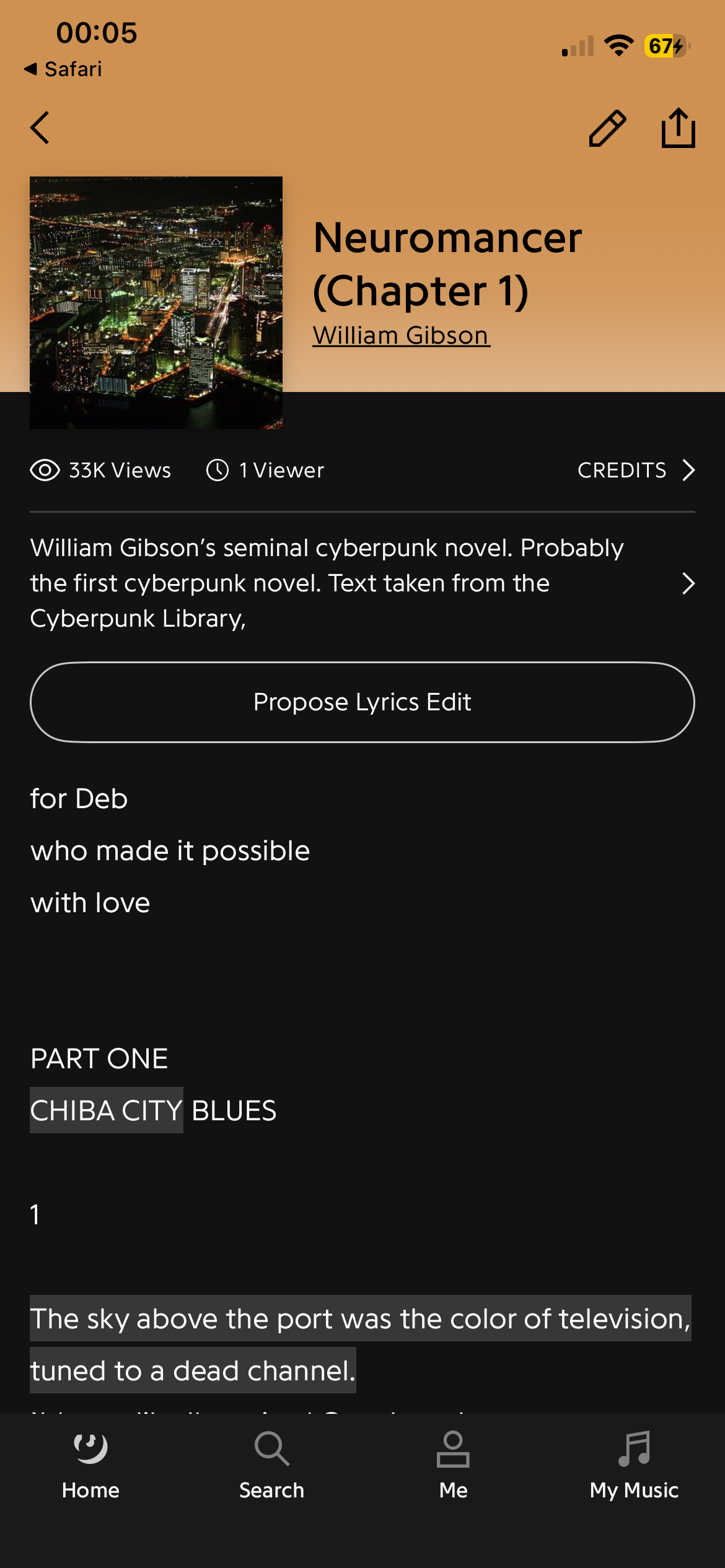 Genius.com / rapgenius view of the first lines of the first chapter